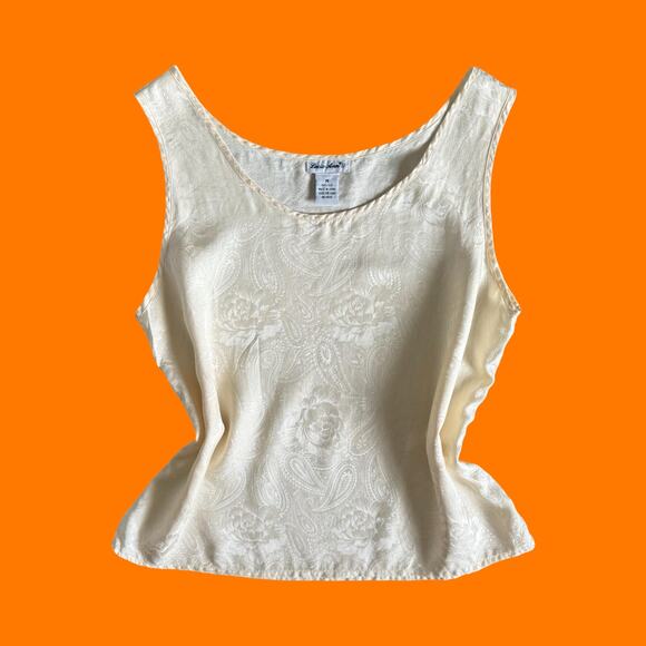 Lucie Ann II Tops - 90's vintage ivory cream 100% silk jacquard camisole tank top M Lucie ann II